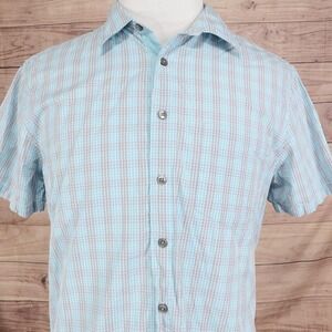 Gap Shirt Mens XL Blue Gray Plaid Short Sleeve Button Front Slim Fit Casual